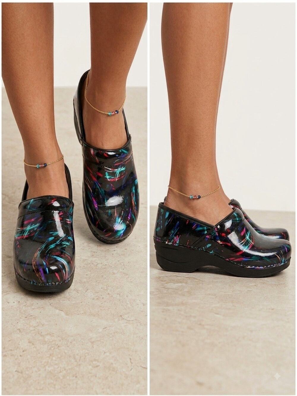 Dansko XP 2.0 Black Multi Color Patent Leather Women's Clogs Sz. 37/ US 6.5-7